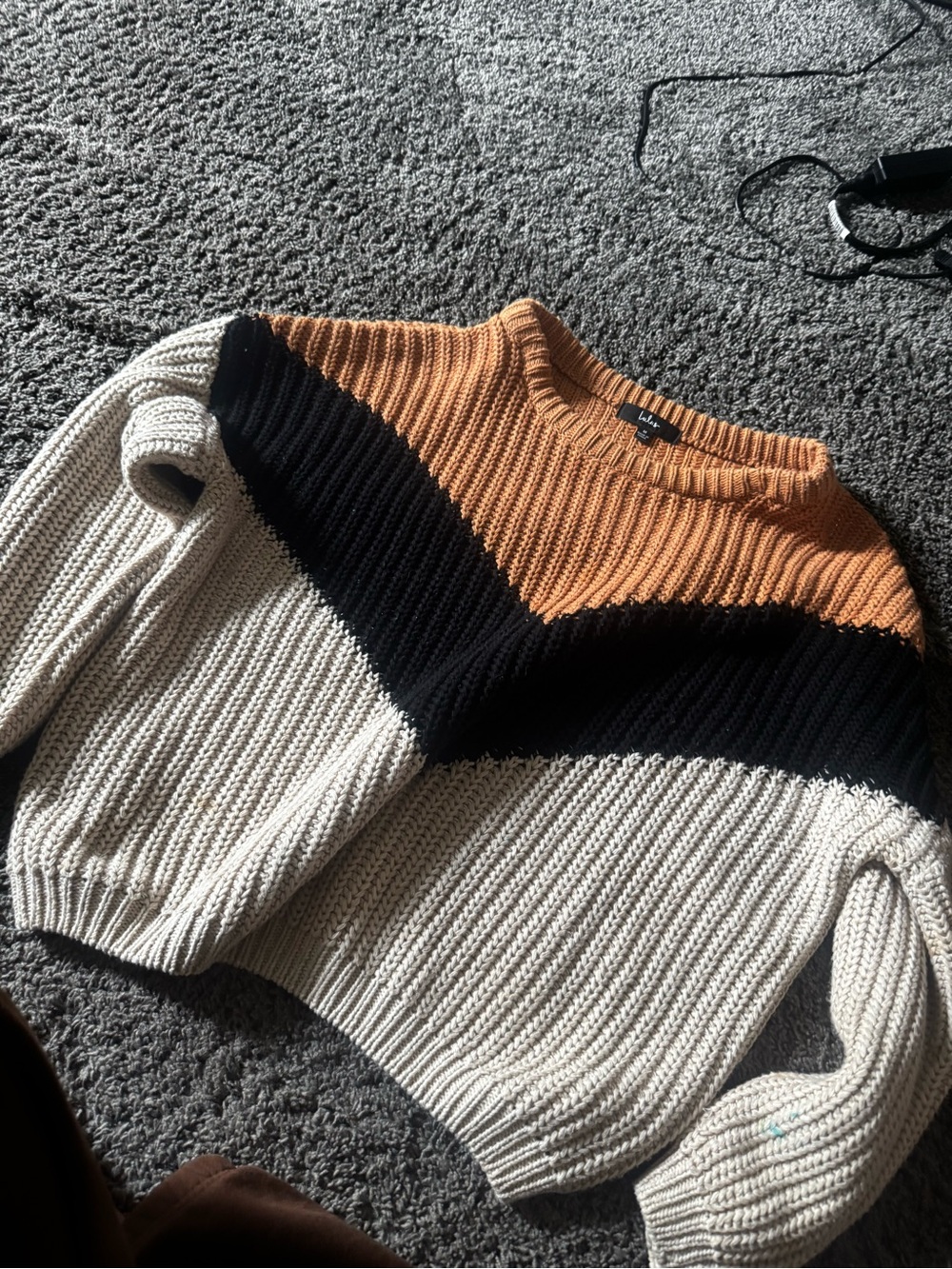 Lulu's Colorblock Ribbed Crewneck Sweater - Orange, Black & Cream